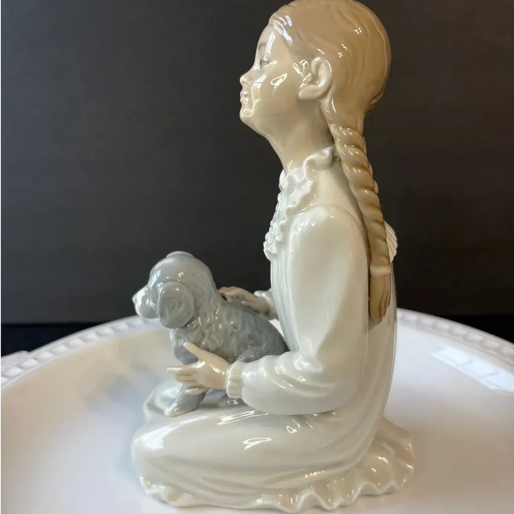 NAO by Lladro Kneeling Girl with Puppy Dog Figurine